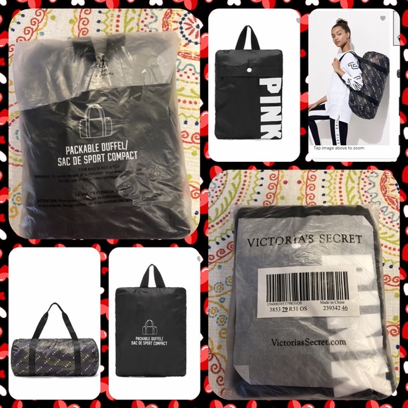PINK Victoria's Secret Handbags - BNWT Pink Victoria’s Secret Black Packable Duffle